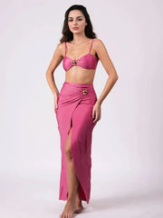 Women's 3 Piece Bikini Set Spaghetti Strap Swimsuit Sexy High Split Long Skirt Beachwear Polyester Bathing Suit