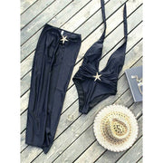 Elegant Women's 2 Piece Swimsuit Set Starfish One Piece Bathing Suit with High Split Skirt Cover-Up Sexy Halter Bikini f