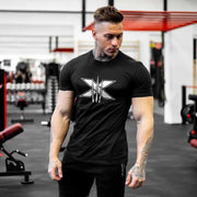 Men's Gym Fitness Clothing Man Cotton Sports Short Sleeve T-shirt Running Training Slim Printed Shirt Sweatshirt Casual Tops