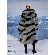 Winter Women's Luxury Long Tiger Fur Coat Elegant Thicken Warm