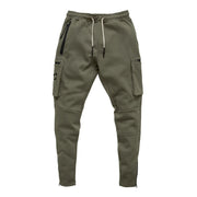 Summer Men's Slim Fit Sweatpants Pants Solid Color Elastic Waist Outdoor Running Training Casual Cargo Midweight Polyester