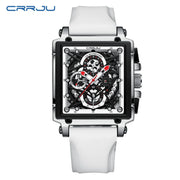 CRRJU Fashion Sports Watch Large Dial Unique Rectangular Hollow Design Quartz Wristwatch with Chronograph Auto Date Silicone Band