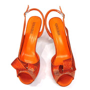 Venus Chan Newest INS Style Peach Color Rhinestone Elegant High Heels Nigeria Popular Design African Ladies Shoes