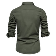 Men's Single Pocket Solid Color Long Sleeve  Turn-down Collar Shirt