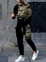 Men's Long-sleeved Set 3D Printed Lion Animal Pattern  Sweatshirt And Trousers Jogging Suit