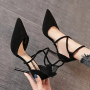 Women's Suede Cross-strap Roman Sandals High Heels Eye Catching Slip-On Shoes Corduroy Above-Ankle Fashion Roman Gladiators