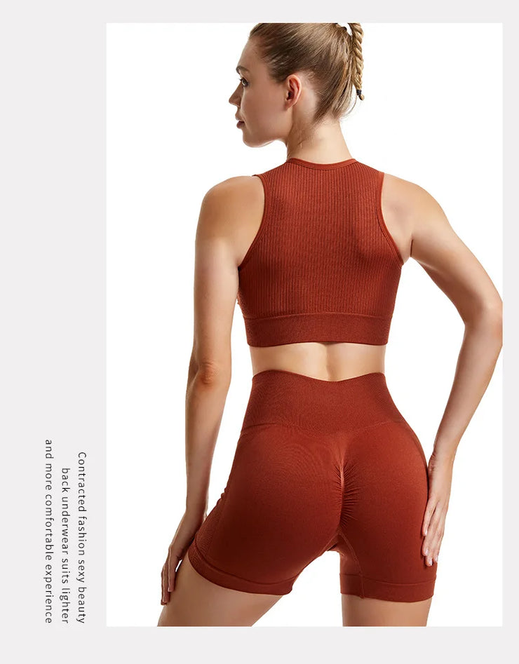Seamless High-Waist Leggings Sports Bra Yoga Set Women&