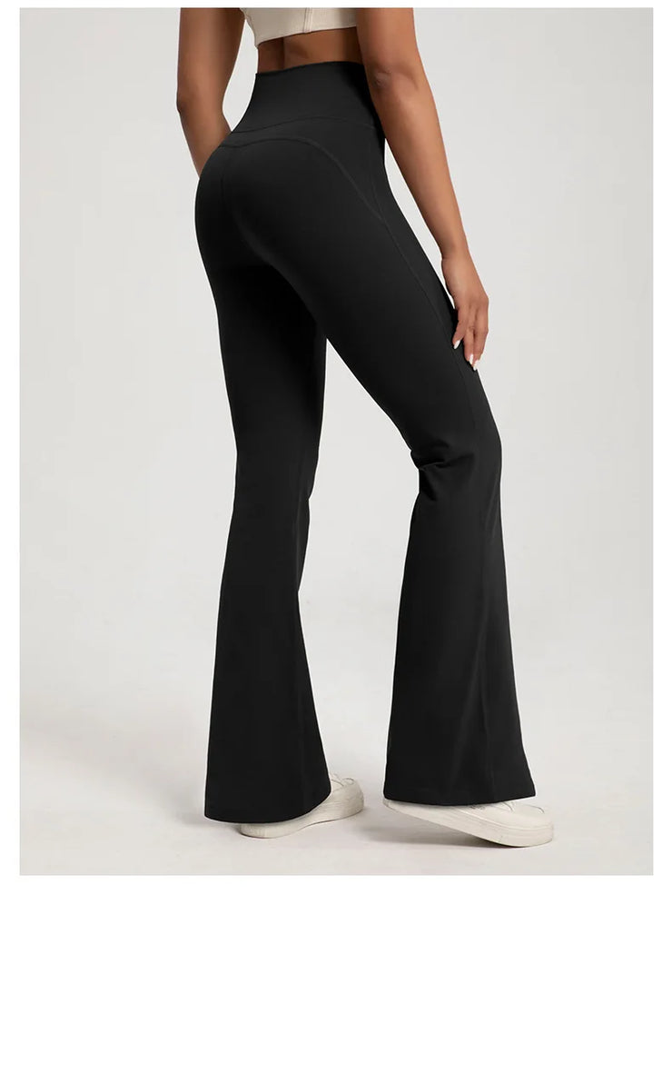 Women Naked High Waisted Waist Cinching Hip Lifting Elastic Bell Bottom Pants