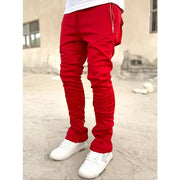 Men's Autumn Solid Color Sports Pants Stretch Slim Fit Cotton Zipper Pocket Drawstring Casual Running Fashion Trousers