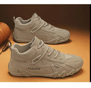 Men's Casual Sneakers Khaki Non-Slip Work Shoes Lace-Up Short Boots Loafers round Toe Microfiber Upper Rubber Outsole