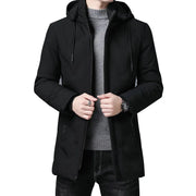 Men Long Parkas Coat Solid Slim Fit Warm Thicken Jacket. Outwear Windproof Coat Hooded Cotton-padded Zipper