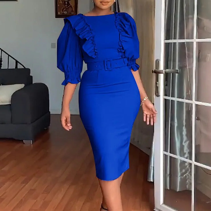 Elegant Bodycon Pencil Midi Dress for Women Plus Size African Dress Clothing with Short Eye Catching Design