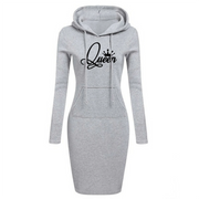 Latest Hot Women's Queen Printed Knee Hoodie Slim Dresses