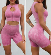 Women's Seamless Yoga Set Breathable Anti-Wrinkle Nylon Sports Bra & Leggings Fitness Panties Combo Hip Lifting Compression