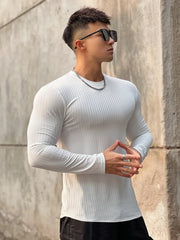 Men's Gym Fitness Long Sleeve T-shirt Quick Dry Casual O-Neck Bodybuilding Shirt for Running Sports Training Polyester Tees