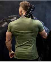 Men's Gym Fitness Clothing Man Cotton Sports Short Sleeve T-shirt Running Training Slim Printed Shirt Sweatshirt Casual Tops