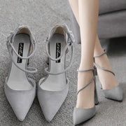 Women's Thick Heel Pointed Stiletto Sandals High Heeled Buckle Strap Eye Catching Black Gray Casual Fashion Footwear