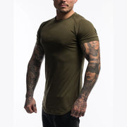 Men's Cotton Breathable Fitness T-Shirt Short Sleeve Running Gym Tee Comfortable Tight Summer Fitness Gear O-Neck Pull-On Closure