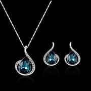 Women's Elegant Waterdrop Rhinestone Pendant Necklace Hook Earrings Jewelry Set