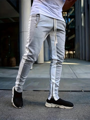 Men's Casual Color Block Zip Pocket Drawstring Sweatpants Skinny Sports Trousers Polyester Four Seasons Wear