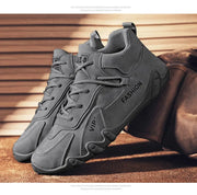 Men's Casual Sneakers Khaki Non-Slip Work Shoes Lace-Up Short Boots Loafers round Toe Microfiber Upper Rubber Outsole