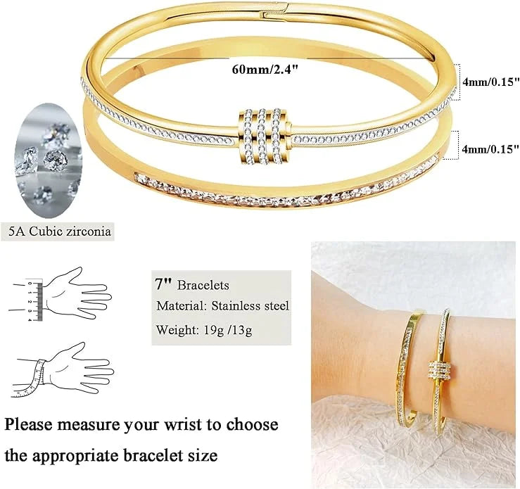 Titanium Steel Gold Bracelet for Women Fashionable Classic Style Stainless Steel with Zircon Inlaid Bangles