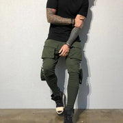 Men's Slim-fit Cargo Pants Spring Autumn Fashion Hip Hop Large Pocket Casual Sweatpants Low Waist Ankle-Length Polyester