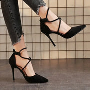 Women's Suede Cross-strap Roman Sandals High Heels Eye Catching Slip-On Shoes Corduroy Above-Ankle Fashion Roman Gladiators
