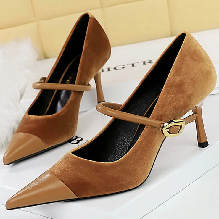 Korean Velvet High Heels Women&