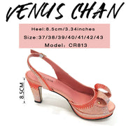 Venus Chan Newest INS Style Peach Color Rhinestone Elegant High Heels Nigeria Popular Design African Ladies Shoes