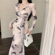 Neck Long Sleeve Bandage Autumn Elegant Slim Temperament Dress