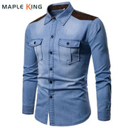 Men's Long Sleeve  Cotton Jeans Shirt Slim