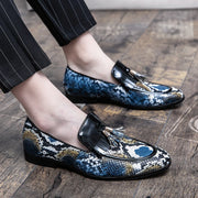 Men's British Trend Pointed Toe Tassel Patent Leather  Trendsetter Serpentine Pattern Dress Formal Shoes