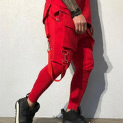 Men's Slim-fit Cargo Pants Spring Autumn Fashion Hip Hop Large Pocket Casual Sweatpants Low Waist Ankle-Length Polyester