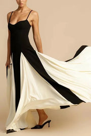 Elegant Contrast Patchwork Mesh Women's A-line Maxi  Elegant Dress