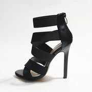 Women's Sexy Open-Toe Gladiator Sandals Super High Heel Pumps with Back Zipper in Black for Party And Wedding