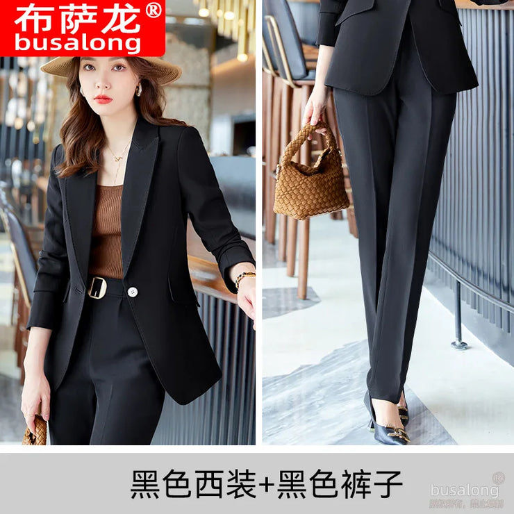 Red Professional Suit for Women2023Autumn Winter New High-end Elegant Socialite Casual Blazer Two-piece Set