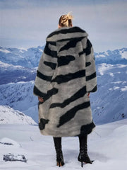 Winter Women's Luxury Long Tiger Fur Coat Elegant Thicken Warm