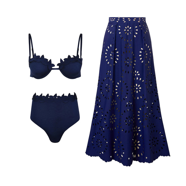 3Pcs Laser Cut Swimsuit Women Sexy Bikini Push Up Swimwear High Waisted Biquini Female Hollow Bathing Suit Bodysuit Beachwear