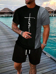 Men's urban street fashion crew neck short sleeve sweatshirt with simple eye-catching design, made of comfortable polyester, ideal for casual and fitness wear.