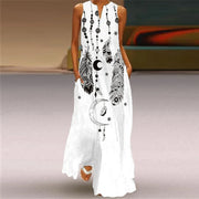 Women Casual Loose 3D Wind Chime Printed White Long Dress