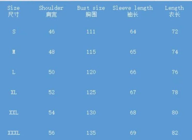 Size chart for Men&