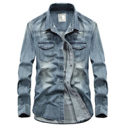 Men Casual Denim Shirts Brand Long Sleeve Shirt