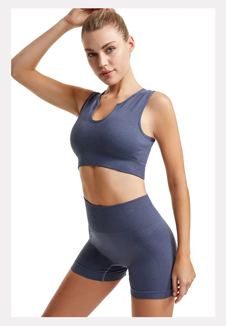 Seamless High-Waist Leggings Sports Bra Yoga Set Women&