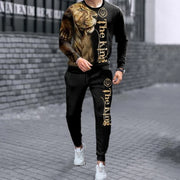 Men's Long-sleeved Set 3D Printed Lion Animal Pattern  Sweatshirt And Trousers Jogging Suit