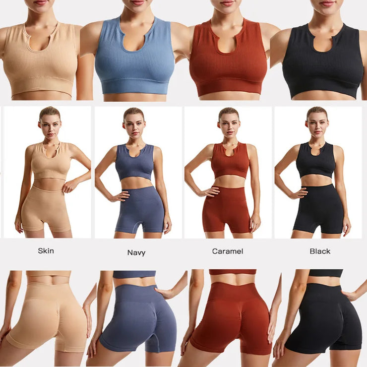 Seamless High-Waist Leggings Sports Bra Yoga Set Women&