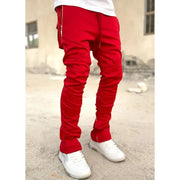 Men's Autumn Solid Color Sports Pants Stretch Slim Fit Cotton Zipper Pocket Drawstring Casual Running Fashion Trousers