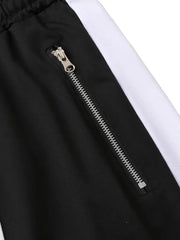 Men's Casual Color Block Zip Pocket Drawstring Sweatpants Skinny Sports Trousers Polyester Four Seasons Wear