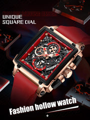 CRRJU Fashion Sports Watch Large Dial Unique Rectangular Hollow Design Quartz Wristwatch with Chronograph Auto Date Silicone Band