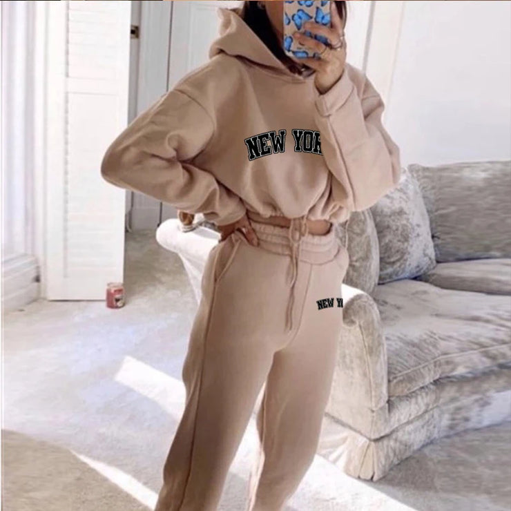 Women 2 Pieces Suit Hooded Print Pullover Tracksuit Set Drawstring Short Sweatshirts Casual Sweatpants